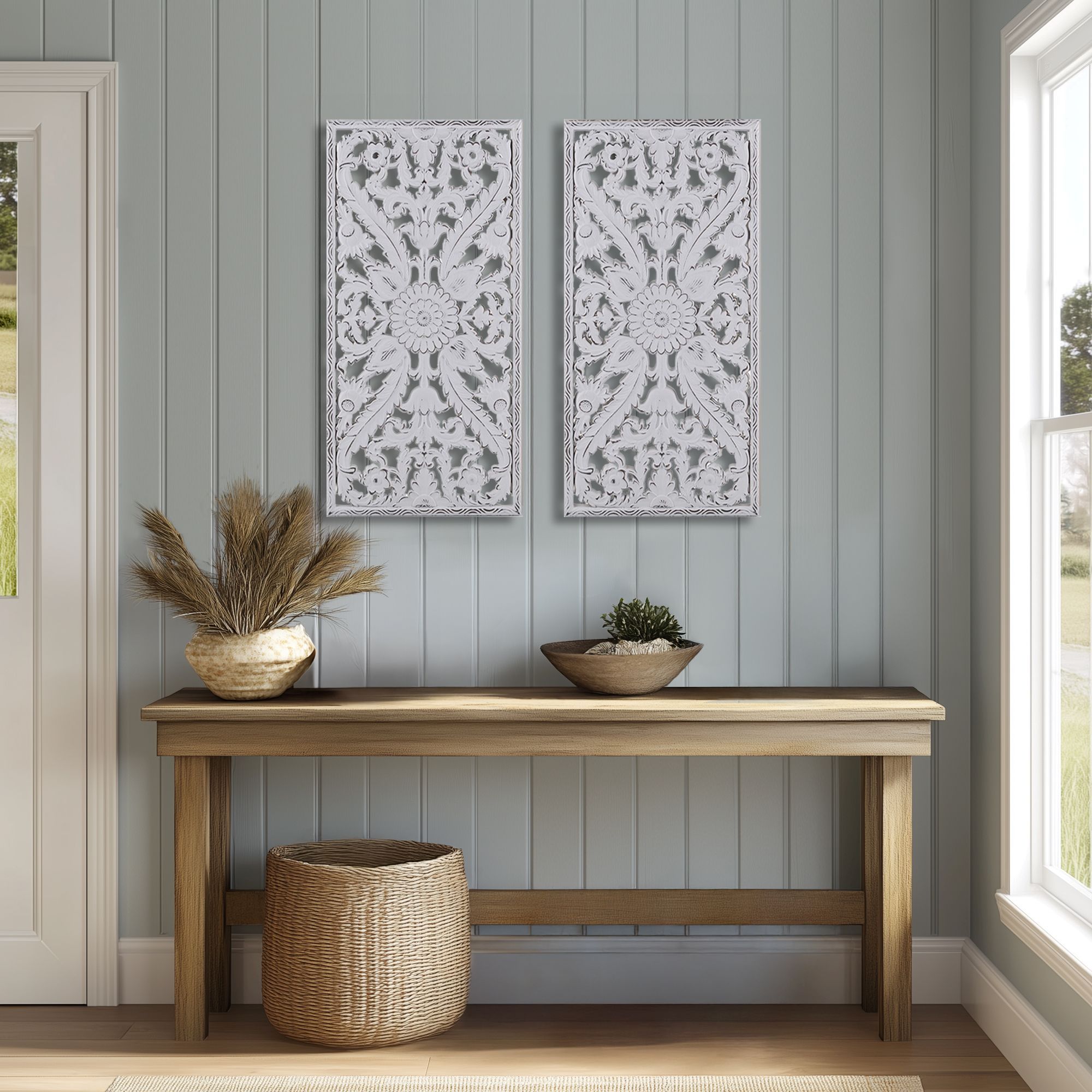 Botanical Panel - Carved Wall Decor (Set of 2) - White