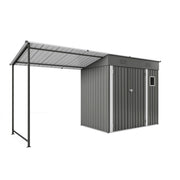 Lean To Shed With Open Sided Pergola, Outdoor Storage Shed & Attached Hardtop Gazebo Combo - Gray