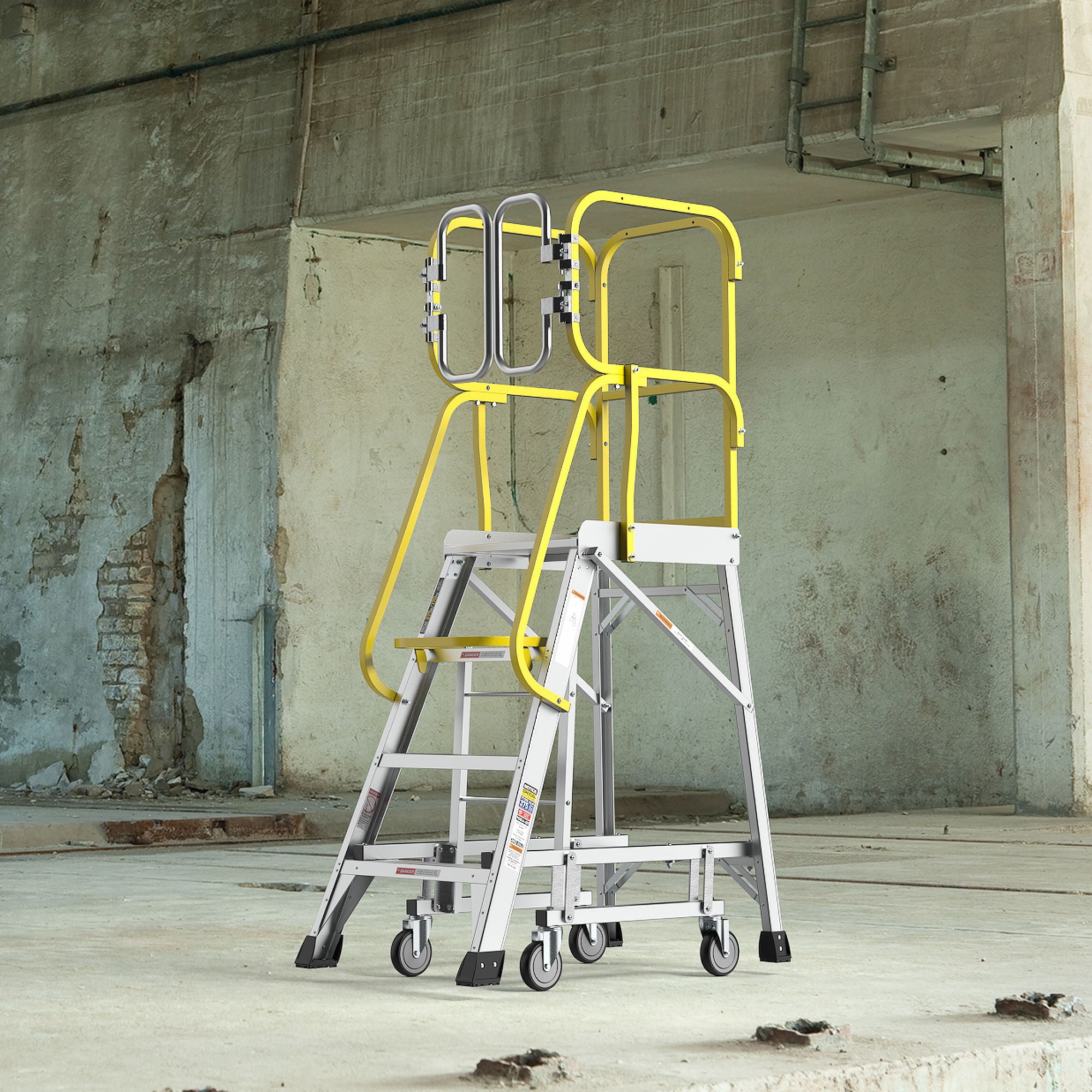Heavy Duty Aluminum Rolling Platform Ladder With Steps, 375Lbs Capacity