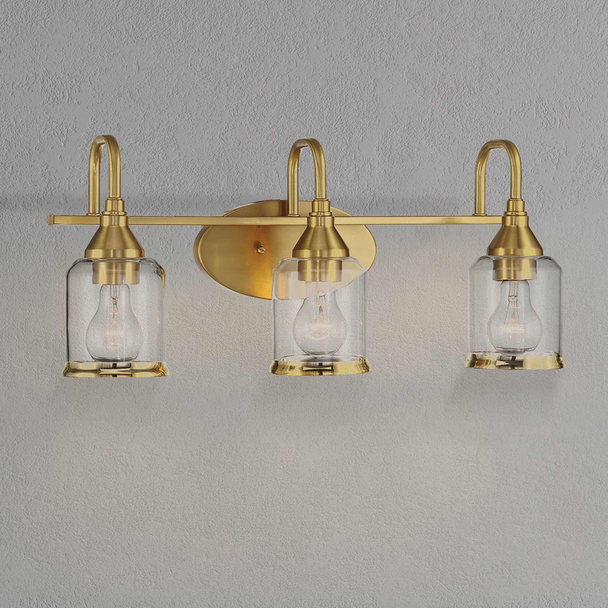 3 Lights Brush Vanity Light - Clear / Gold