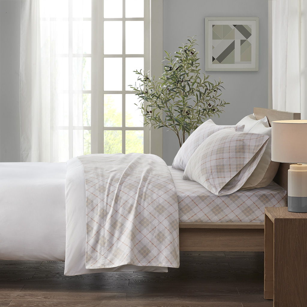 Cozy Flannel - King Printed Sheet Set - Pink Plaid