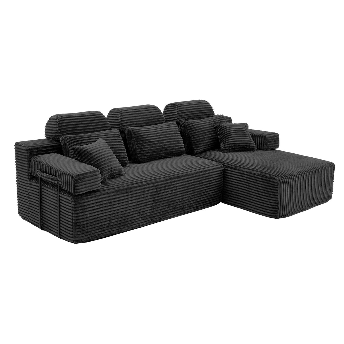 Sectional Sleeper Sofa & Storage Pockets, Modular Couch With Throw Pillows For Living Room
