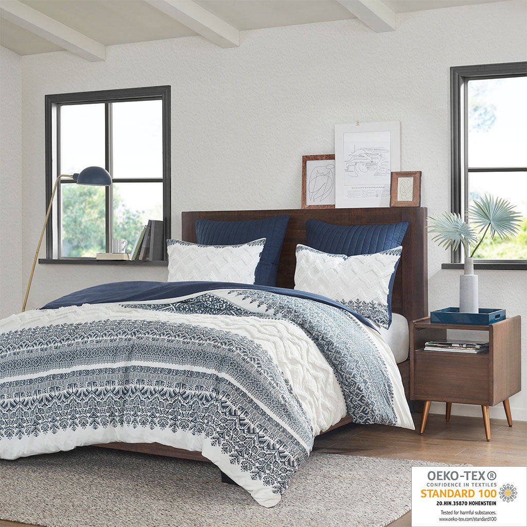 Mila - 3 Piece Duvet Cover Set With Tufting - Navy