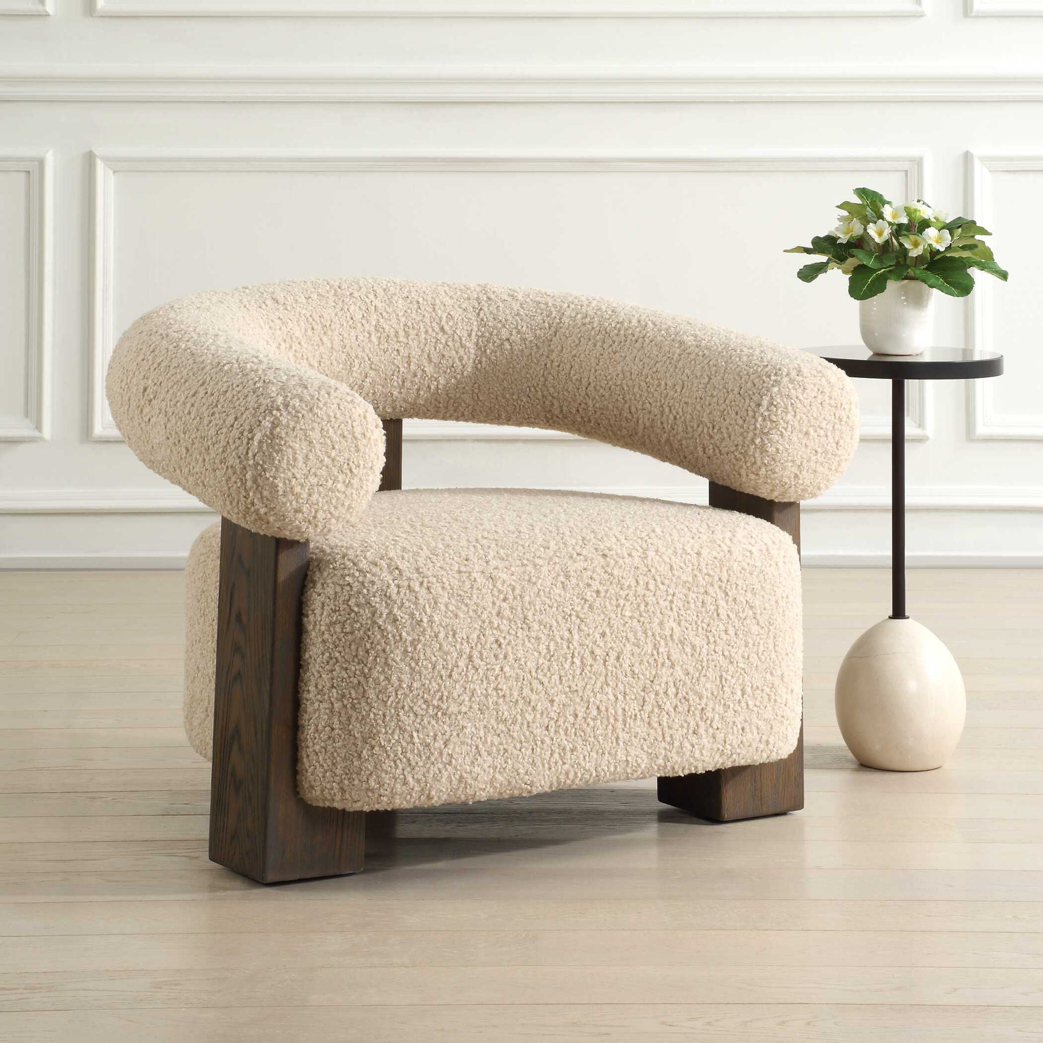 Lennox - Shearling Accent Chair - Beige / Brown