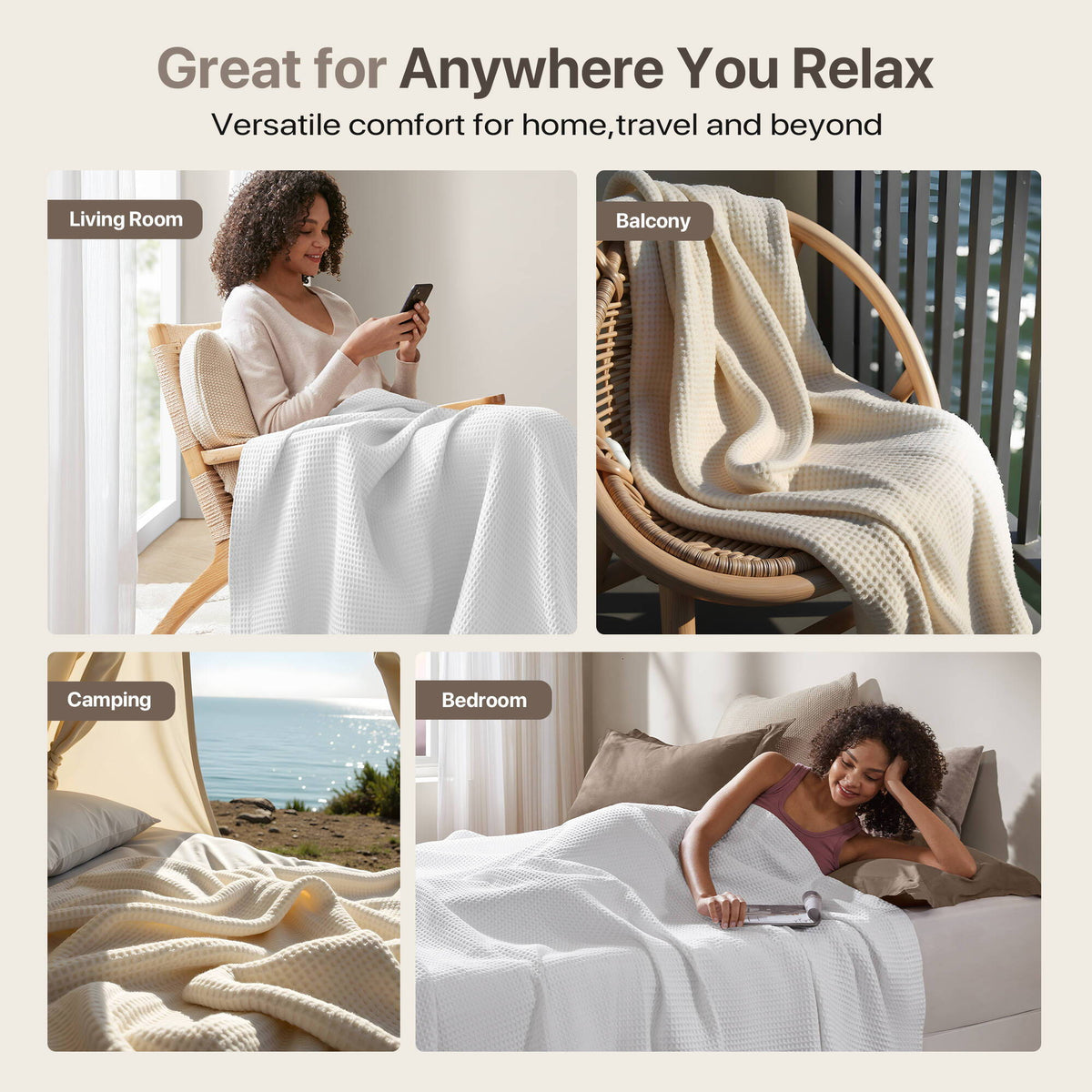 Waffle Weave - King Cotton Blanket - White