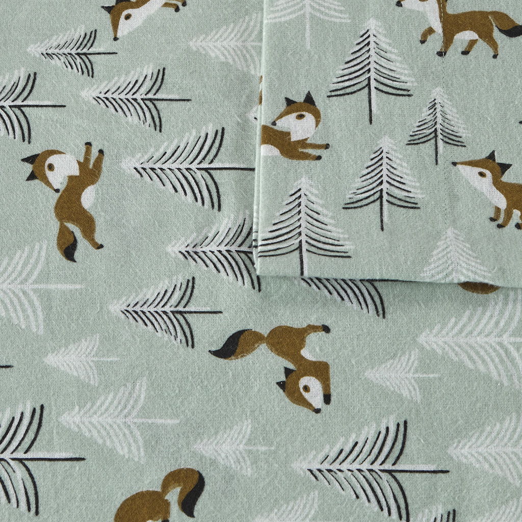 Cozy Soft - Novelty Print Sheet Set - Seafoam Foxes