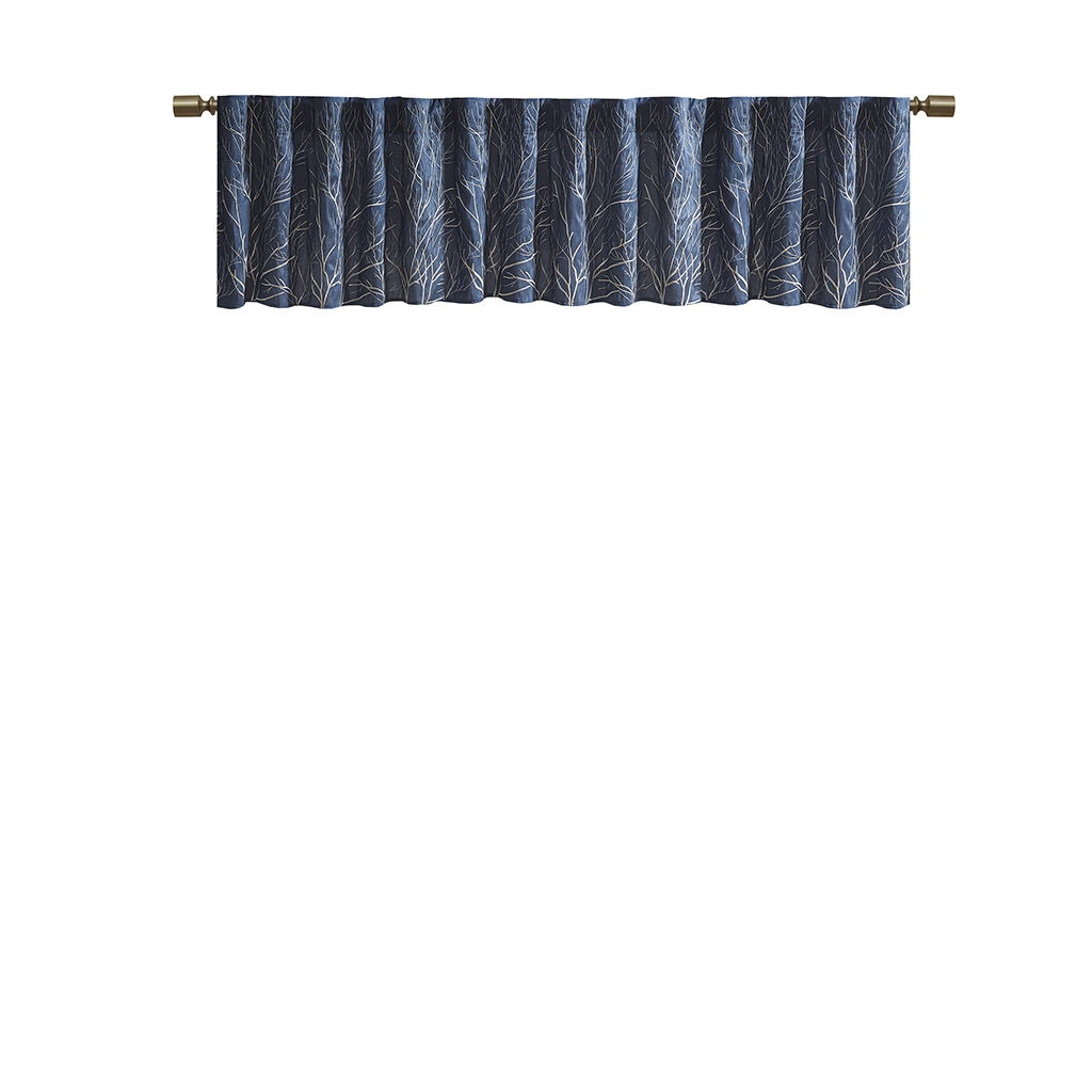 Andora - Embroidered Window Valance - Navy
