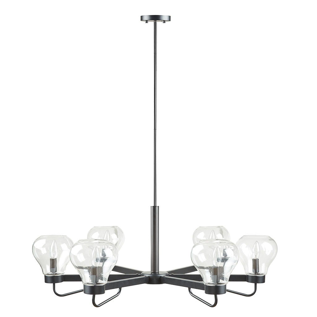 Devon - 6-Light Chandelier With Bowl Shaped Glass Shades - Black