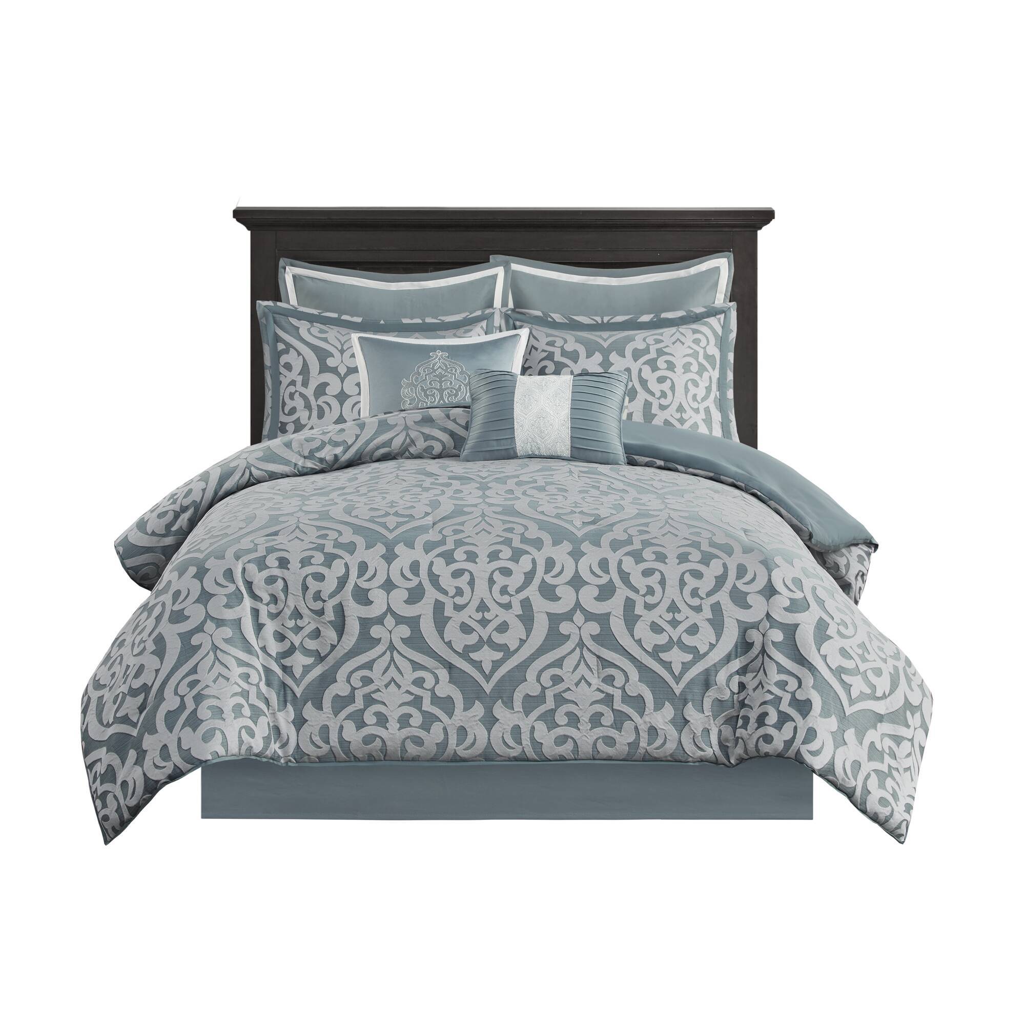 Odette - 8 Piece Jacquard Comforter Set - Light Blue