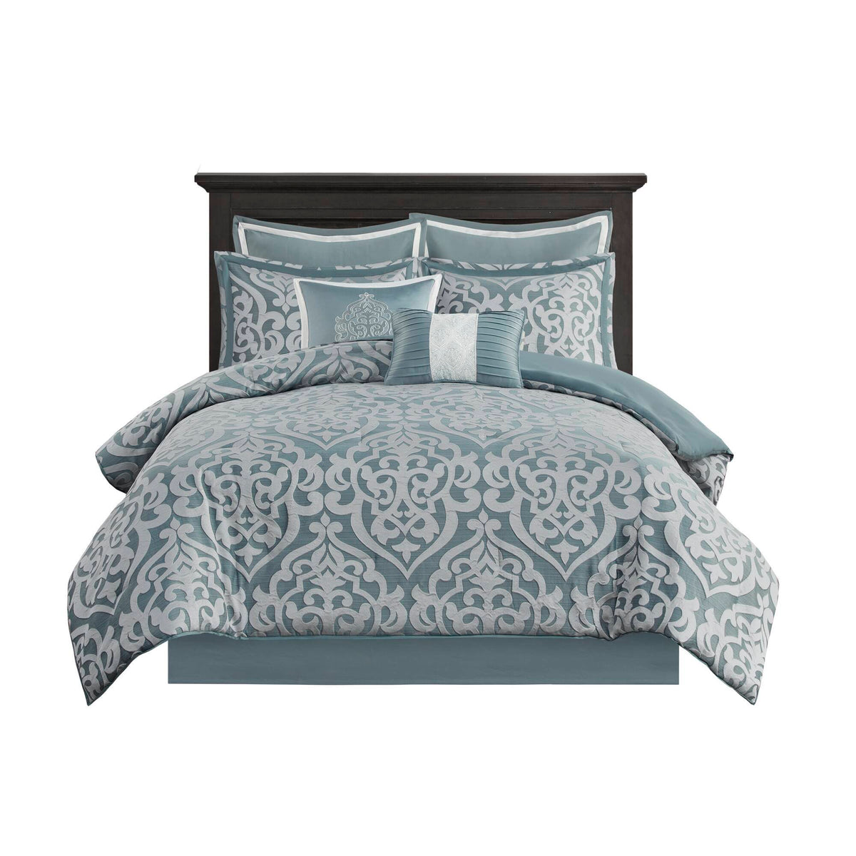 Odette - 8 Piece Jacquard Comforter Set - Aqua