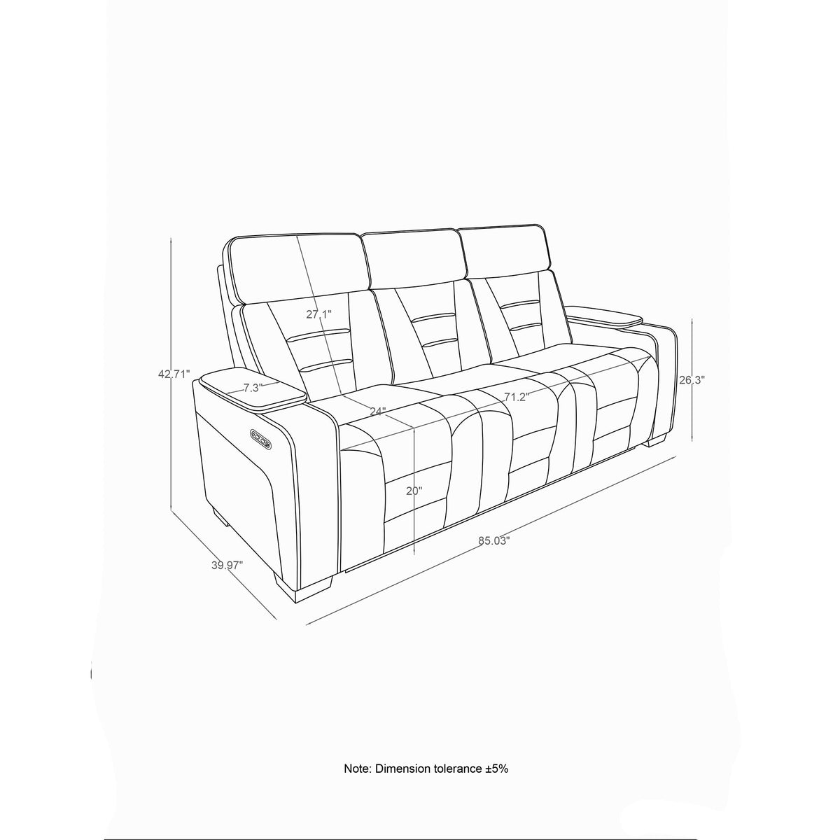 Austin - Reclining Sofa With Storage Arms - Gray