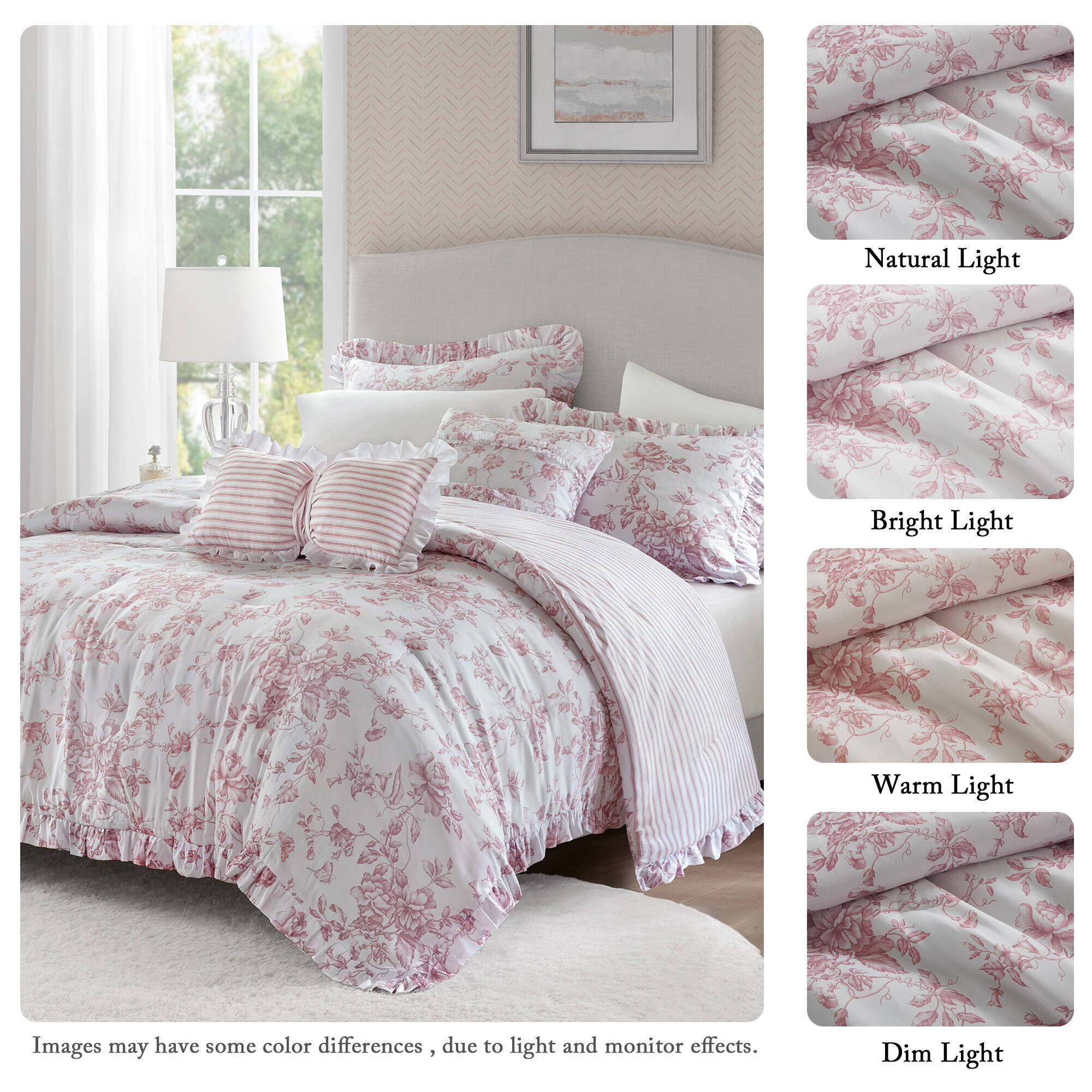 Adele - King 5 Pieces Comforter Set With Decorative Pillows - Pink