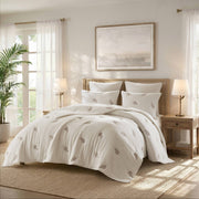 Willow Embroidered Botanical - King/California King 100% Cotton Lightweight 3 Piece Quilt Set - White / Gray