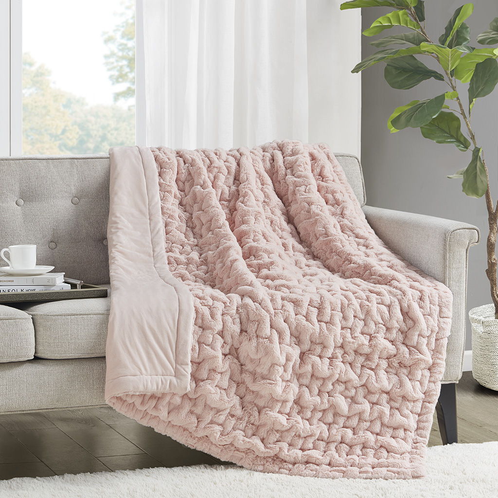 Ruched Fur - Ruched Throw - Blush
