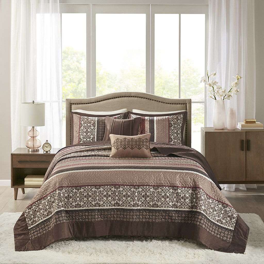 Princeton - King 5 Piece Reversible Bedspread Set - Red
