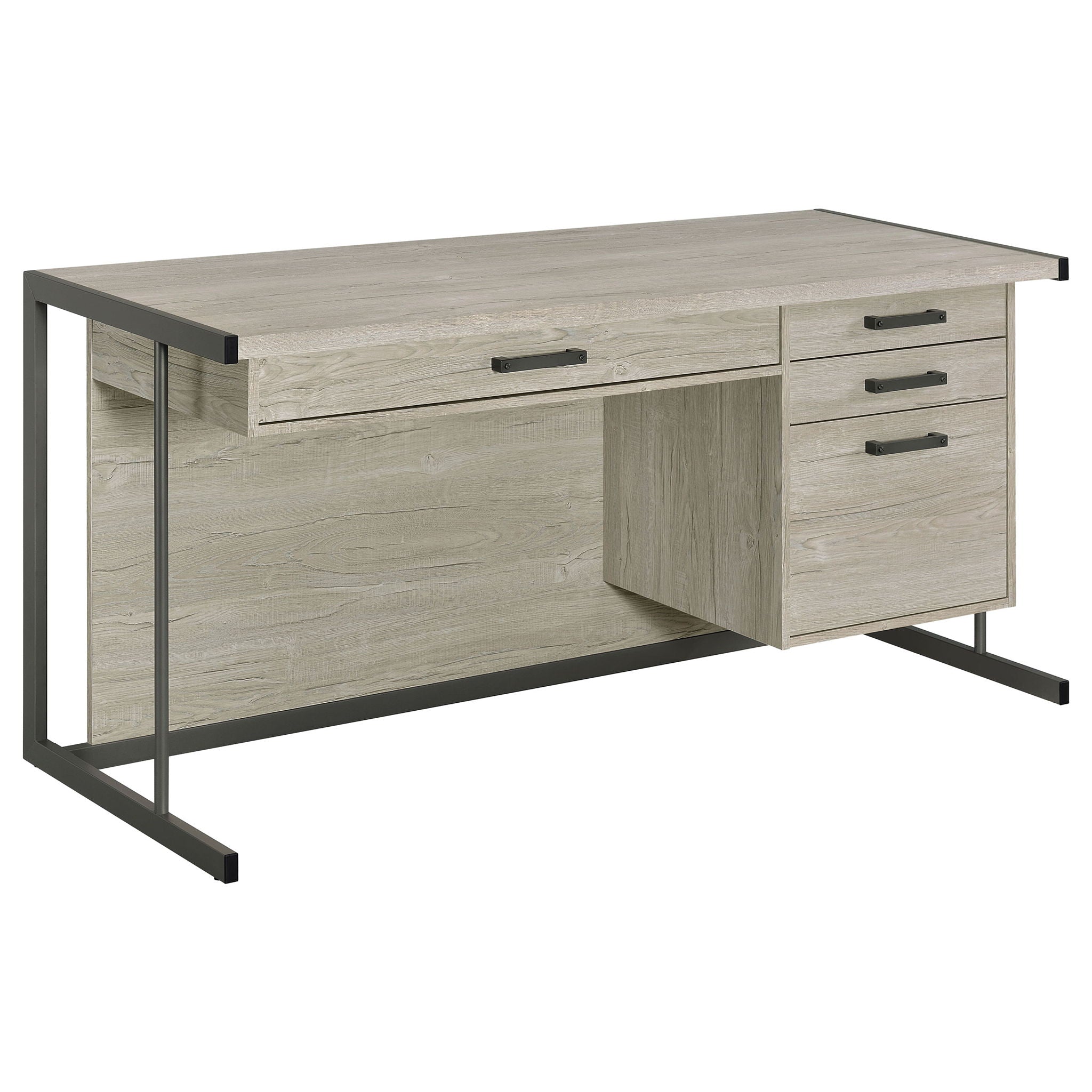 Brisley - Office Desk With Adjustable Keyboard Tray And 3 Drawer Storage - Beige / Gray