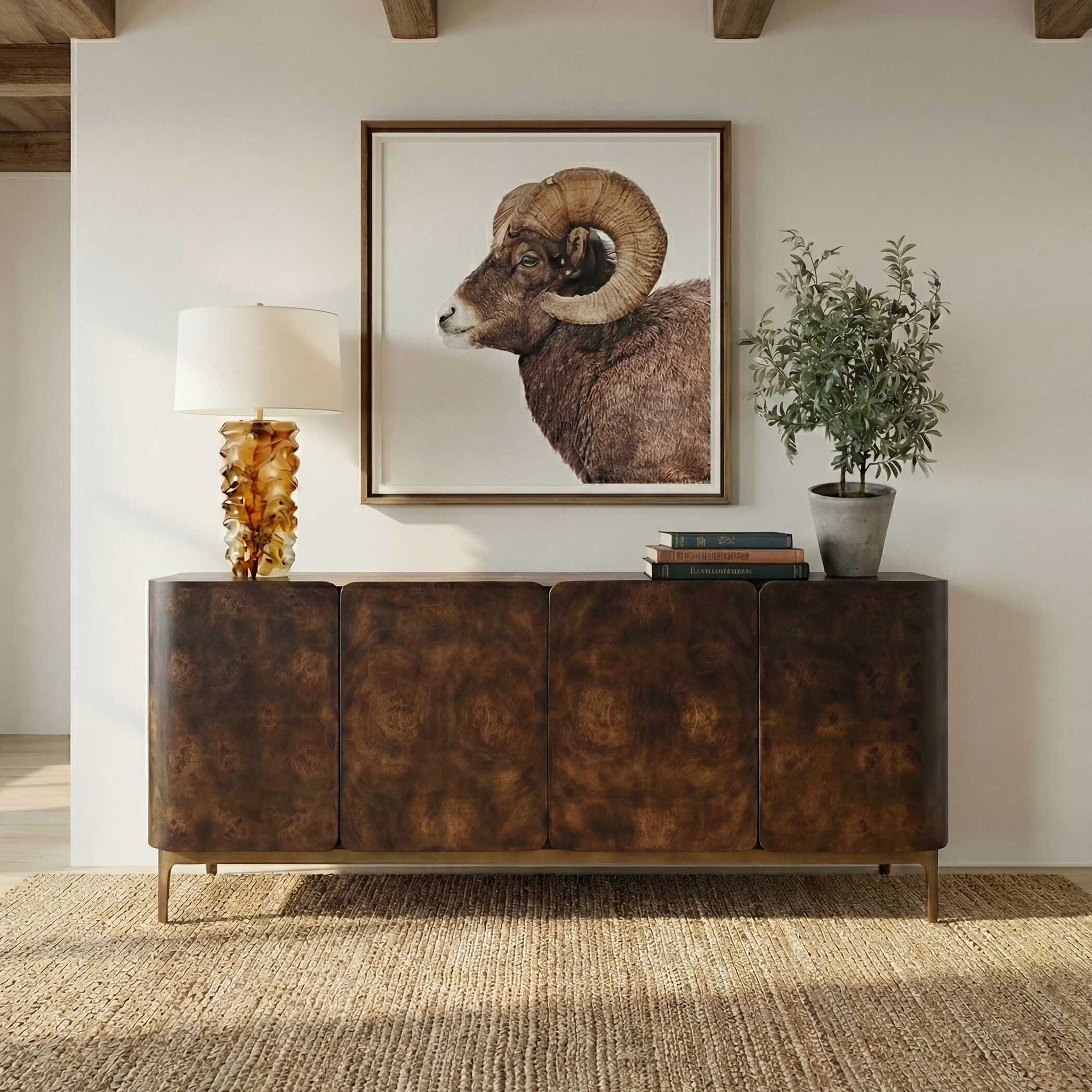 Melbourne - Mappa Burl 4 Door Cabinet - Woodtone