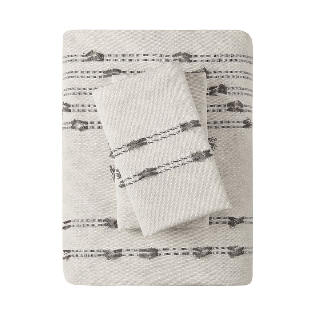 Kara - 3 Piece Cotton Jacquard Duvet Cover Set - Ivory
