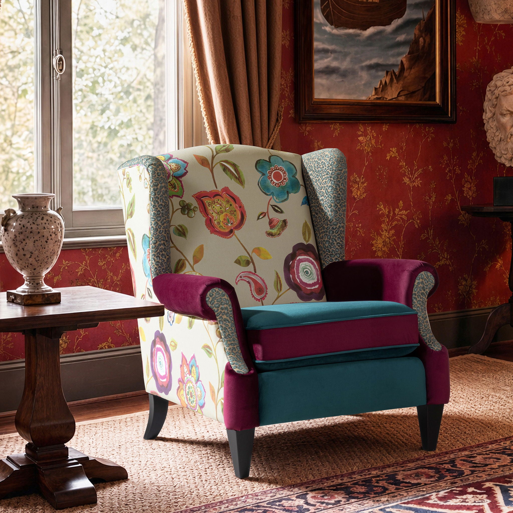 Anya - Wingback Accent Arm Chair - Blue