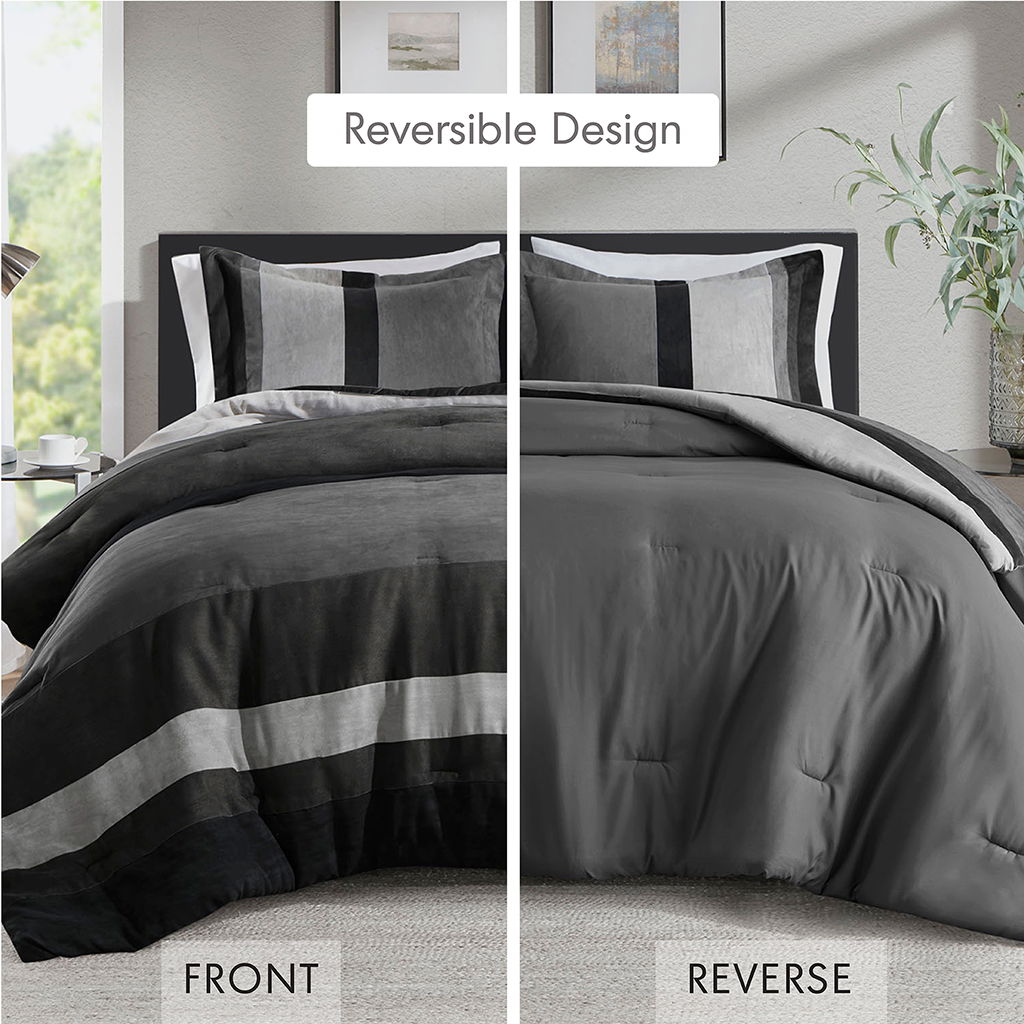 Boulder Stripe - King/California King Pieced Comforter Set - Black