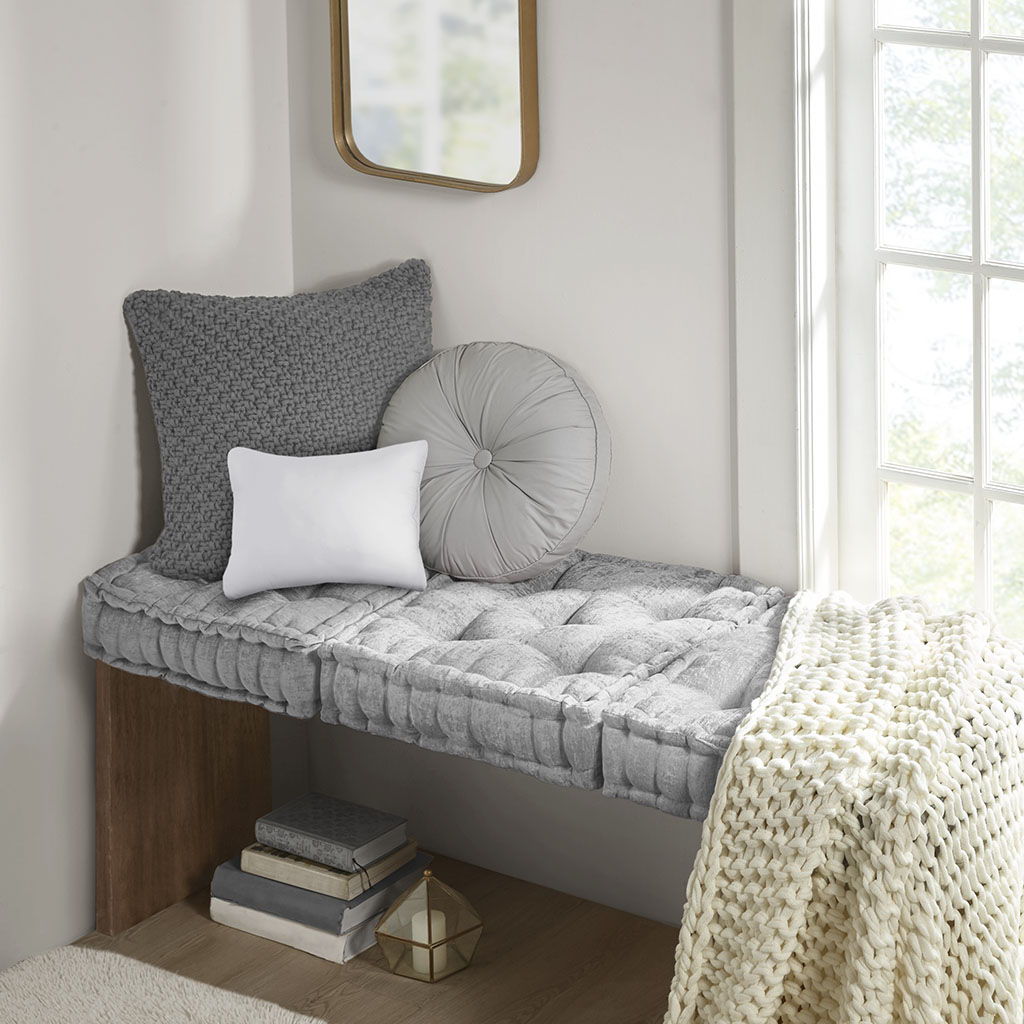 Azza - Poly Chenille Square Floor Pillow Cushion Compress Pack - Gray