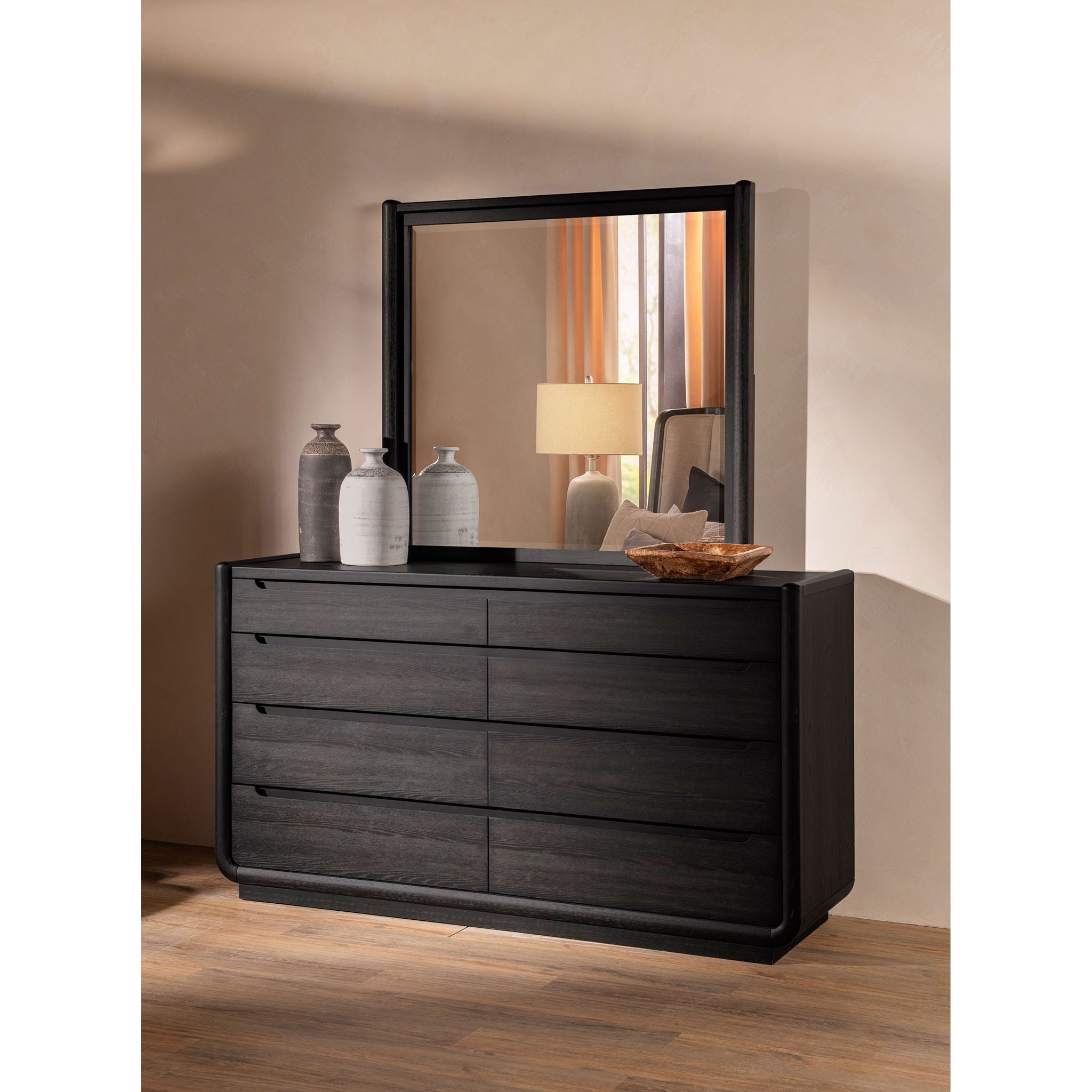 Bangor - 8 Drawer Dresser With Mirror Set - Black