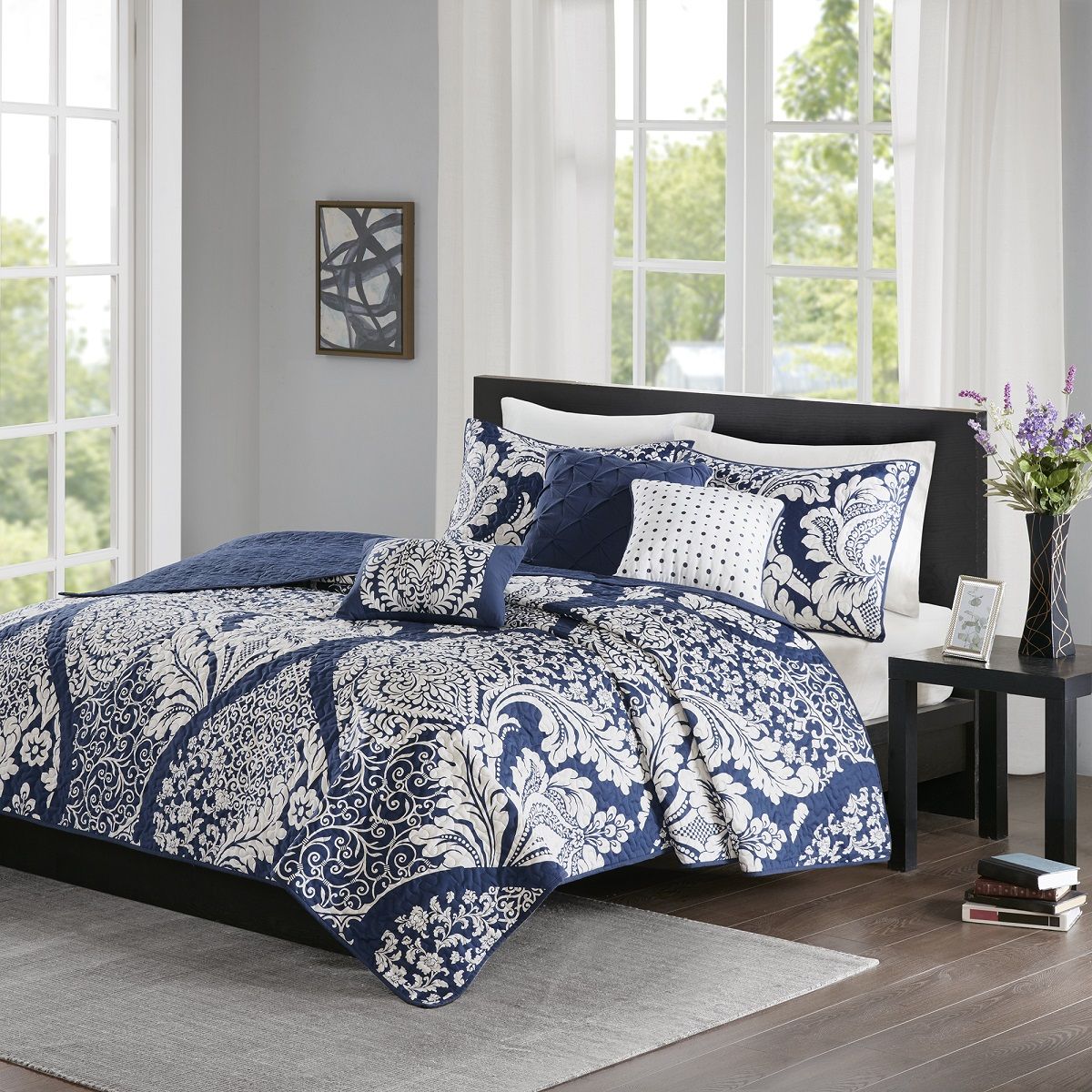 Vienna - King 6 Piece Reversible Coverlet Set - Indigo