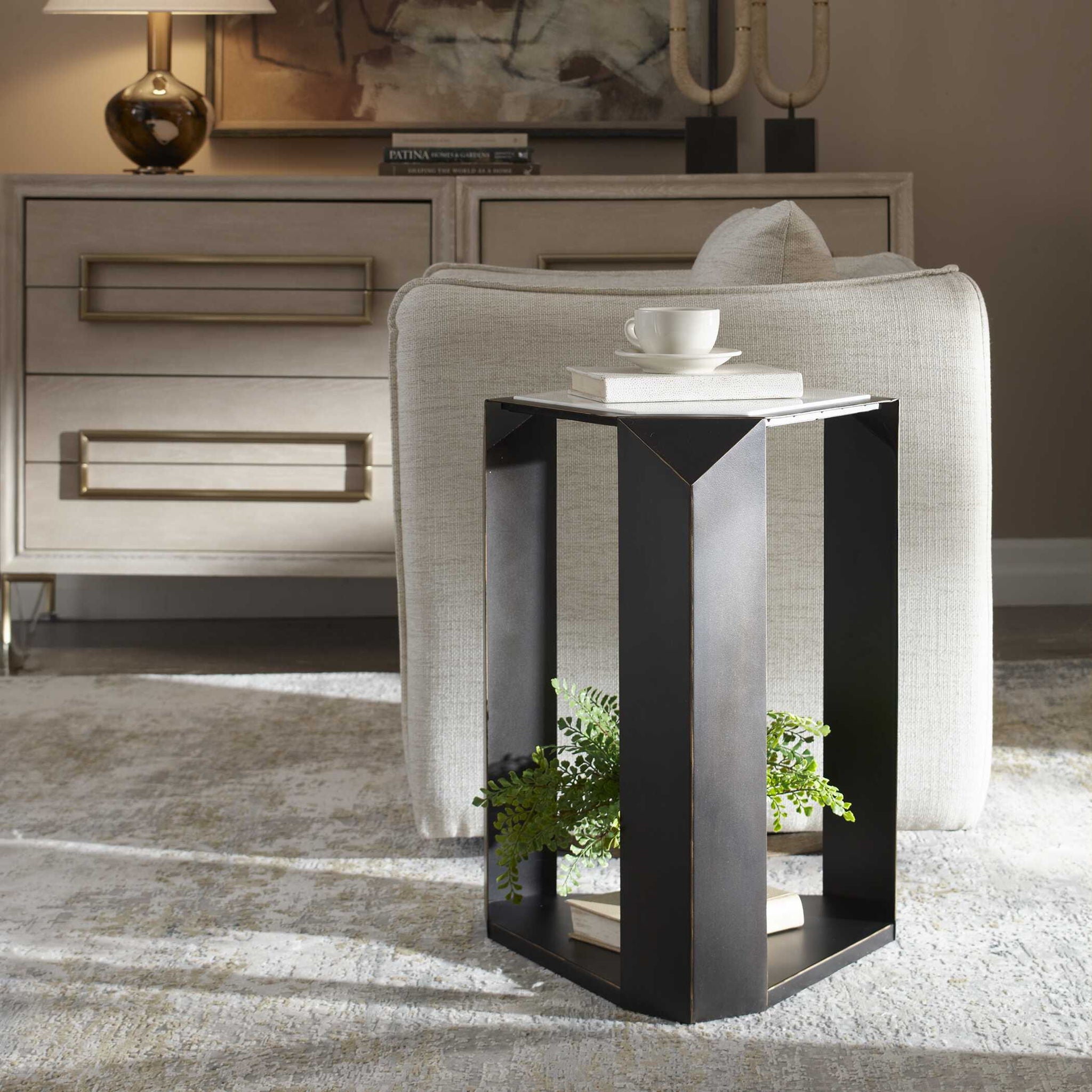 Keenan - Geometric Accent Table - Bronze / White