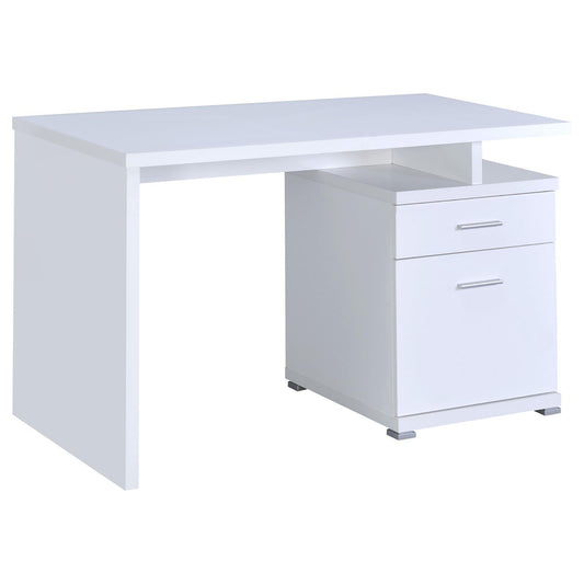 2 Drawer Reversible Office Desk With Modular Design - White