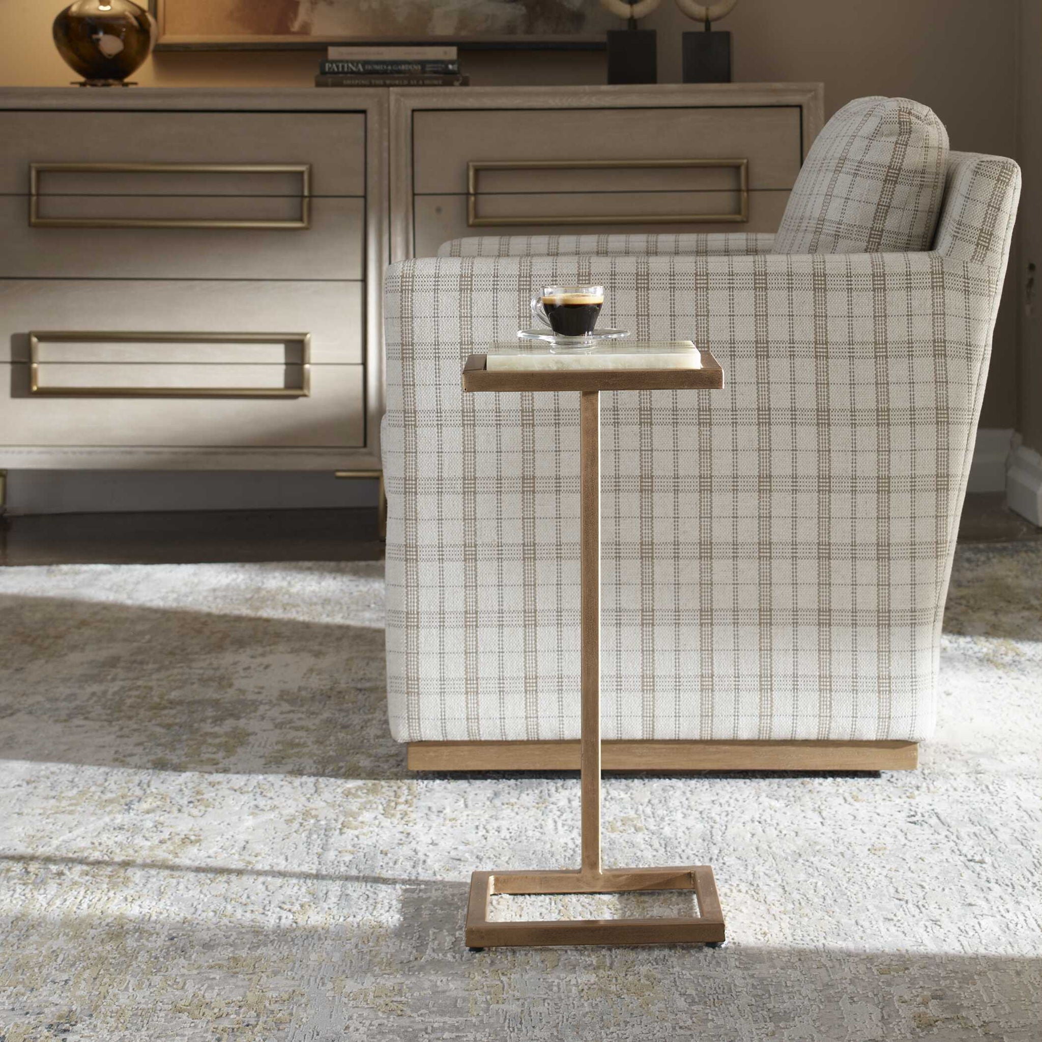 Gamora - Marble Drink Table - Gold / Green