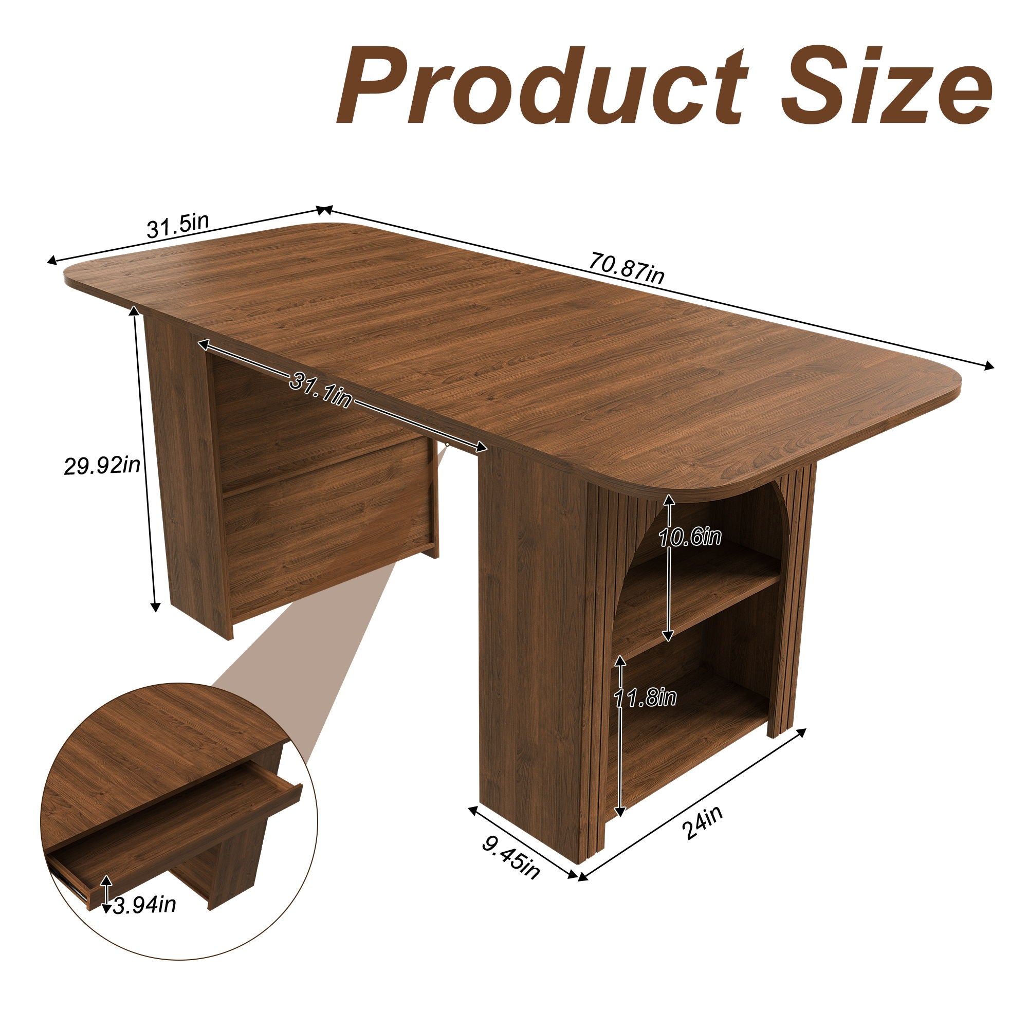 Dining Table With Drawers & Open Storage - Walnut