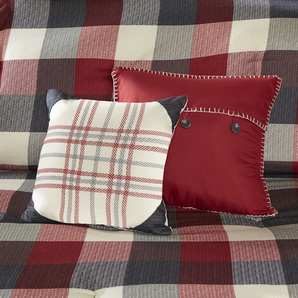 Ridge - King 7 Piece Herringbone Comforter Set - Red