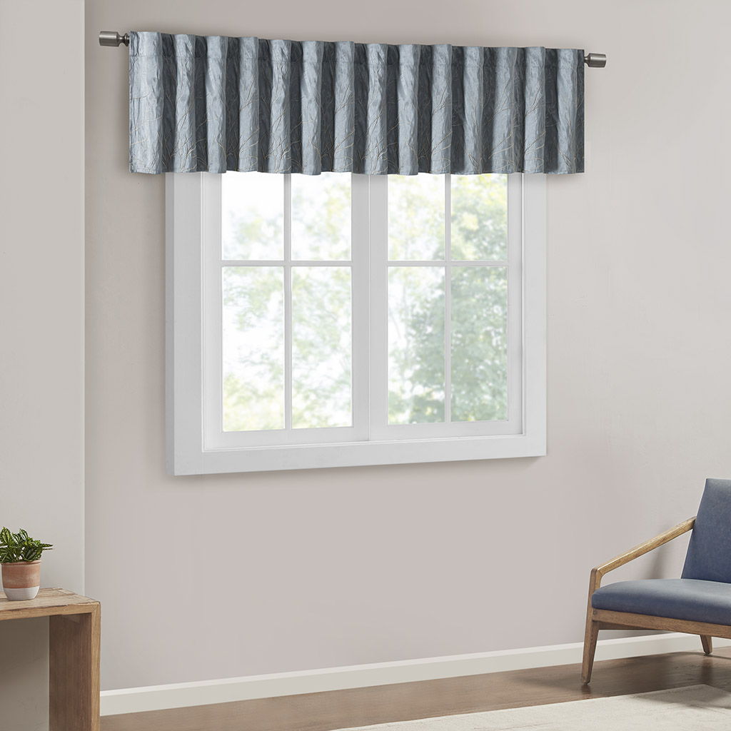 Andora - Embroidered Window Valance - Blue