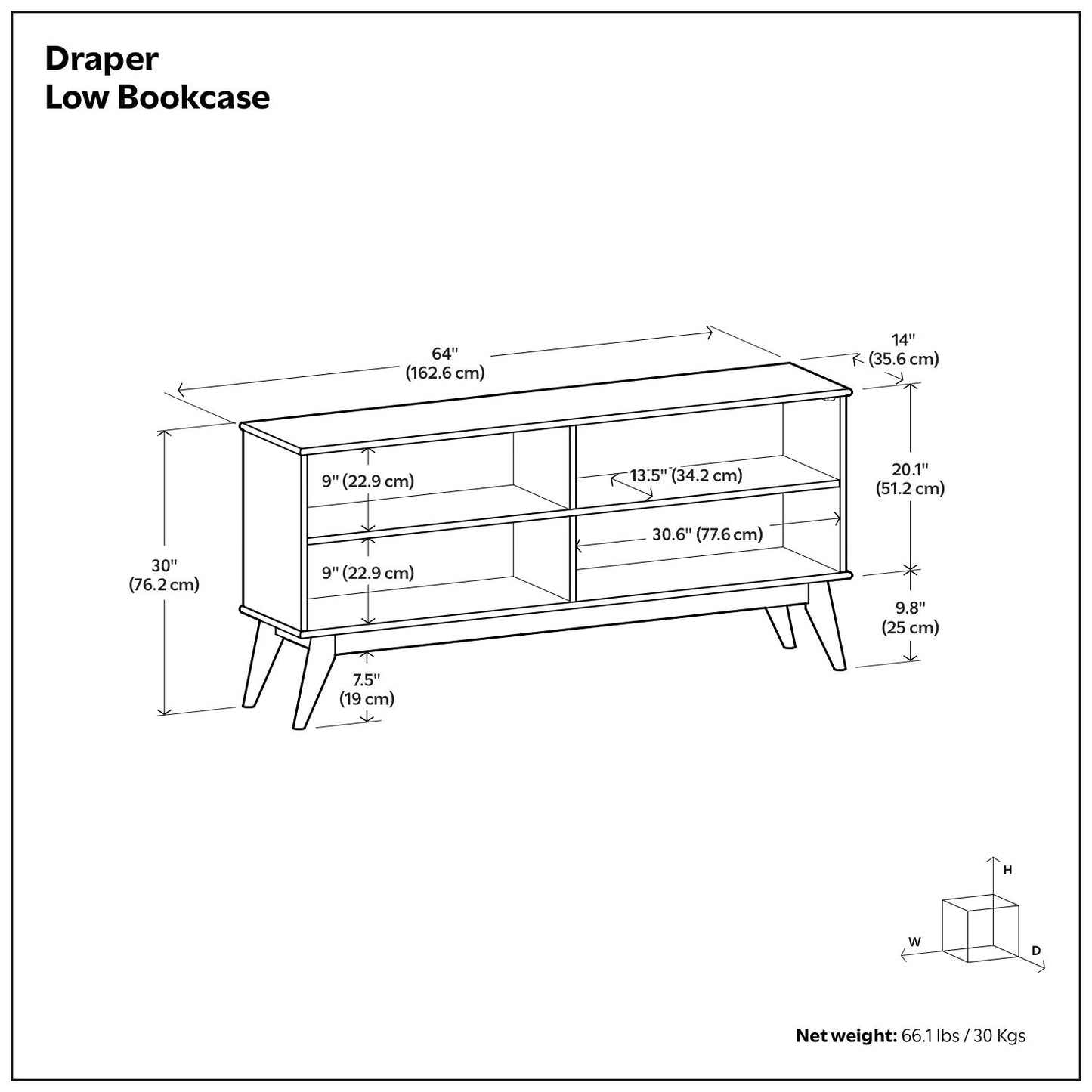 Draper - Handcrafted Low Bookcase