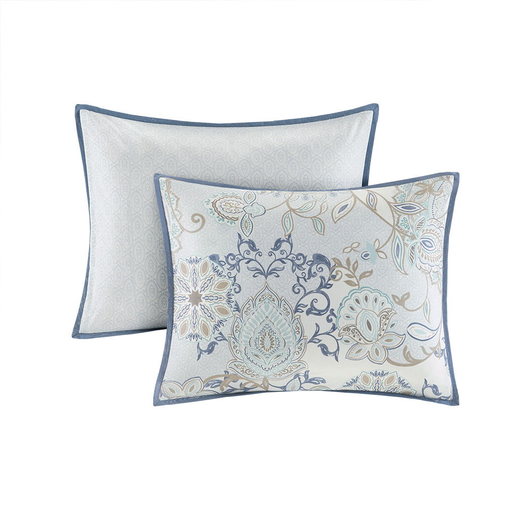 Isla - King 8 Piece Printed Reversible Comforter Set - Blue