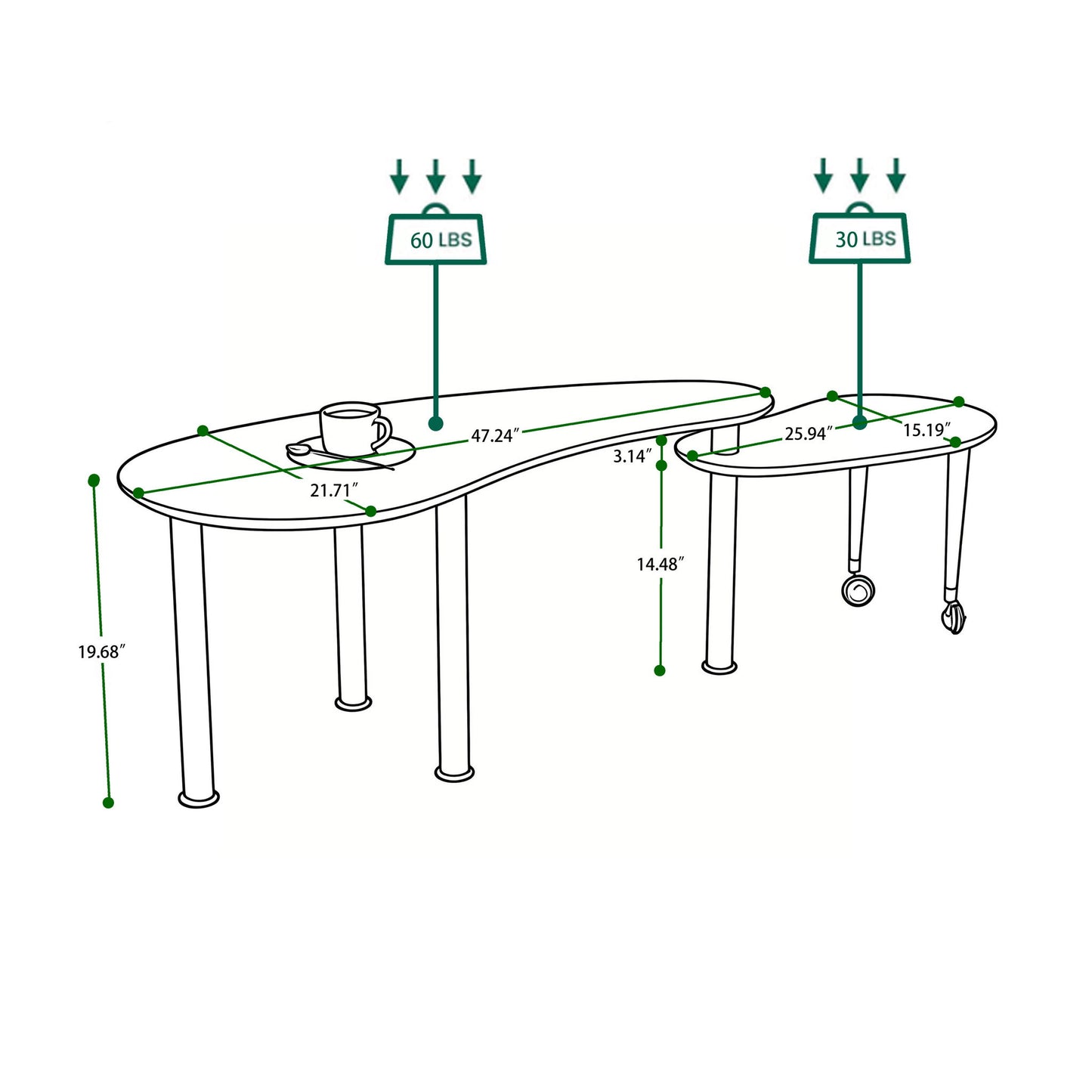Rotatable Cocktail Table With Solid Legs, 360 Degree Rotating