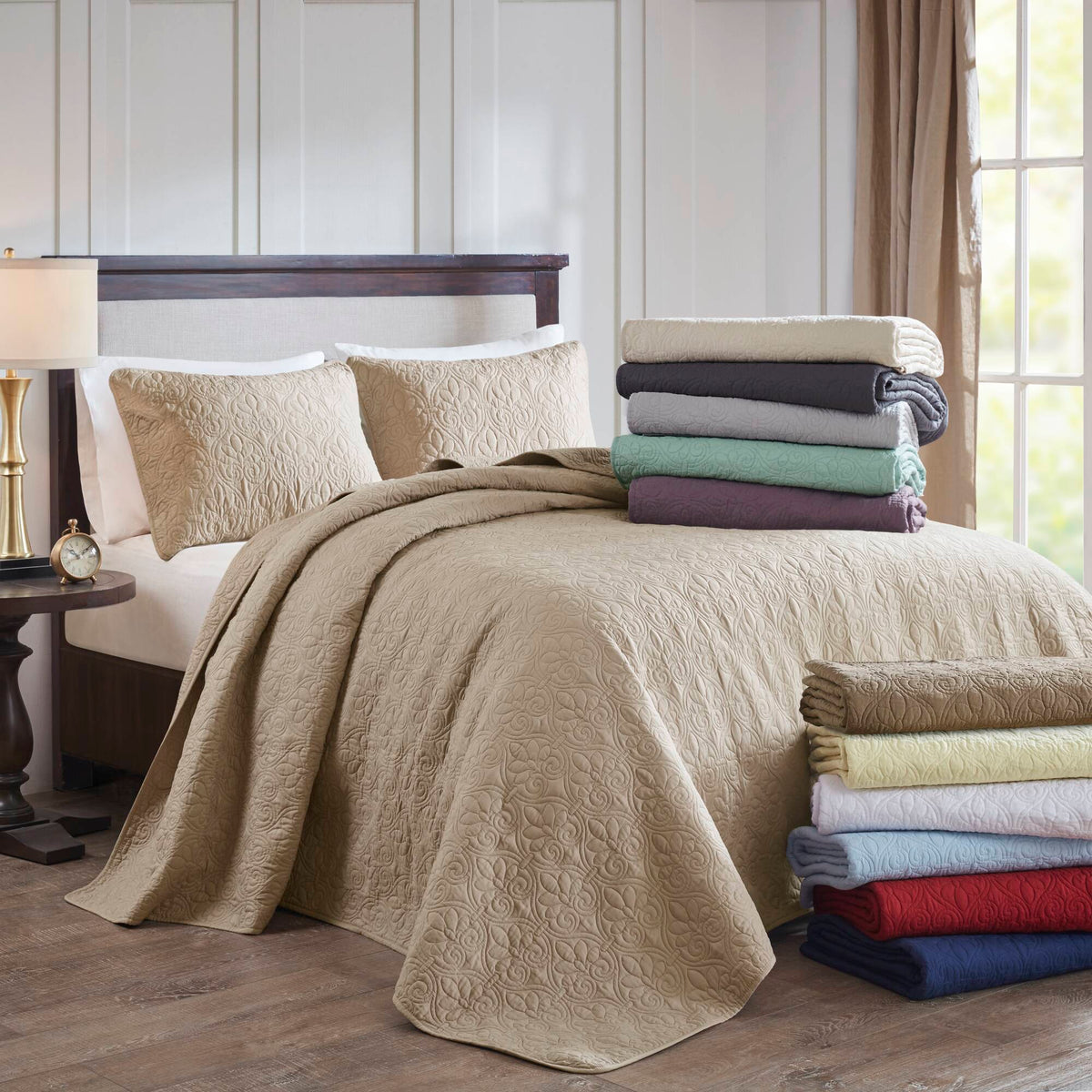 Quebec - Queen Reversible Bedspread Set - Gray