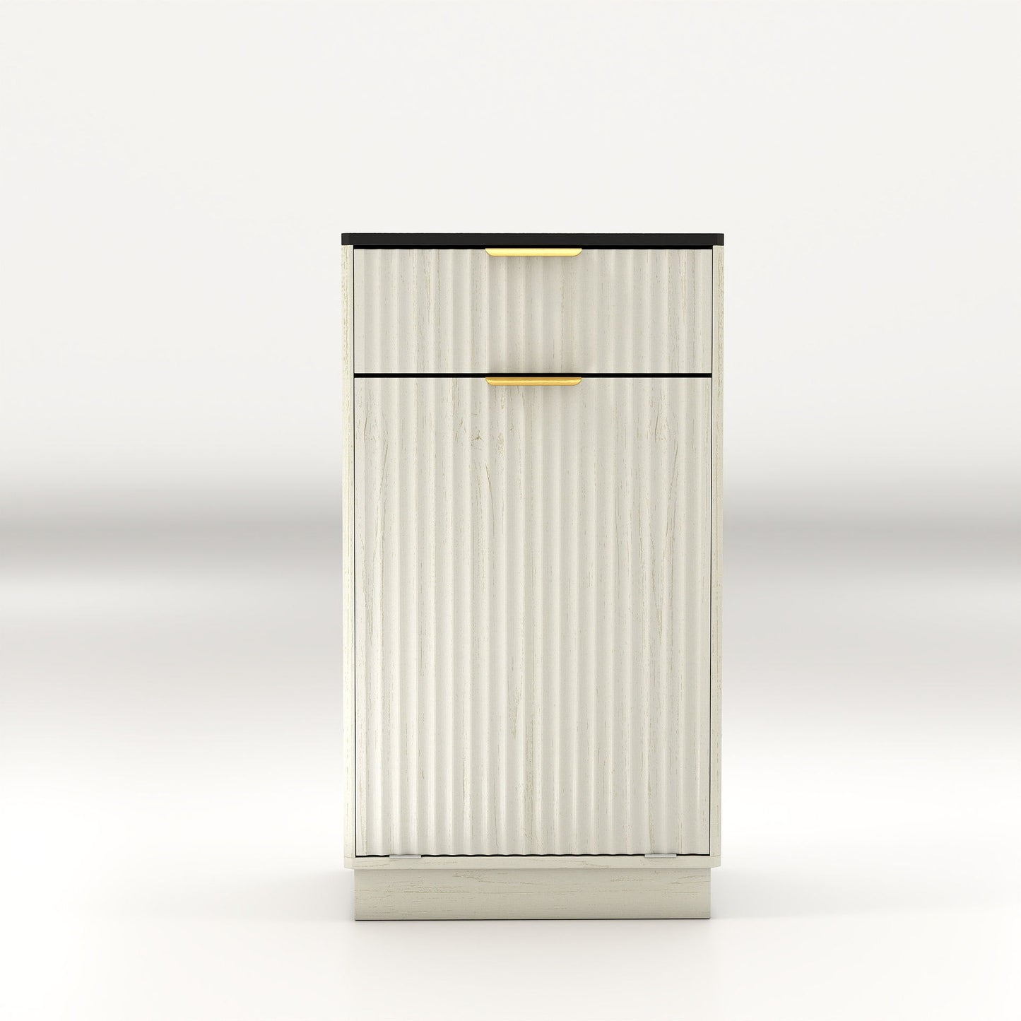 Tilt Out Trash Can Cabinet With Wave Textured Drawer & Pull Out Bin