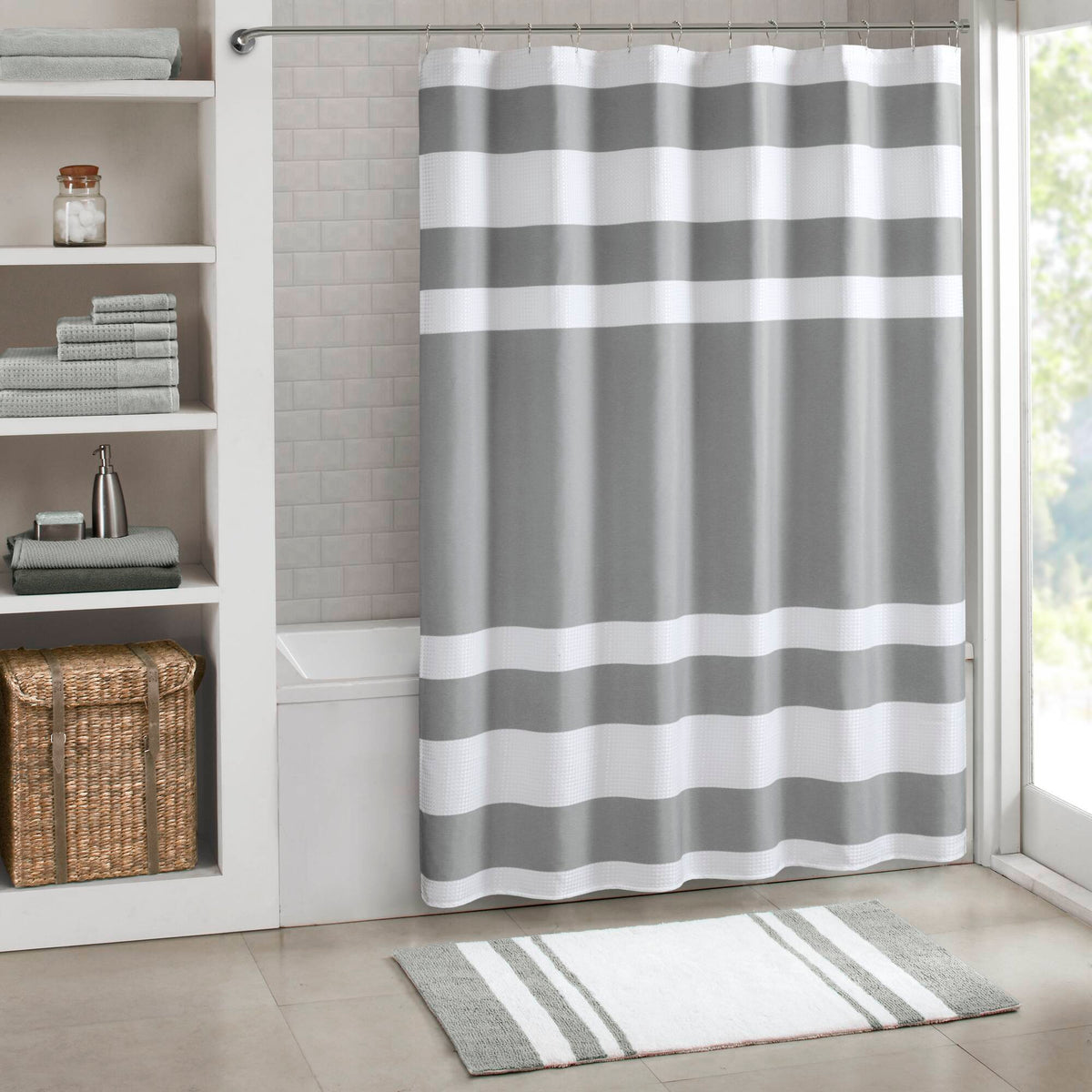 Spa Waffle - 84" Shower Curtain With 3M Treatment - Gray