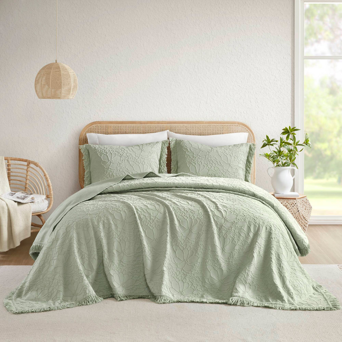 Willow - 3 Piece Queen Bedspread Set - Sage