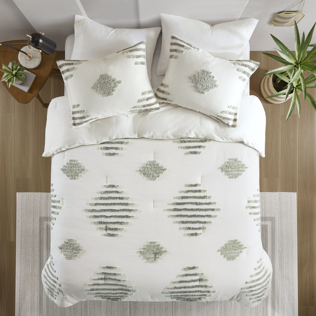 Tahli - 3 Piece Cotton Blend Chenille Comforter Set - Green