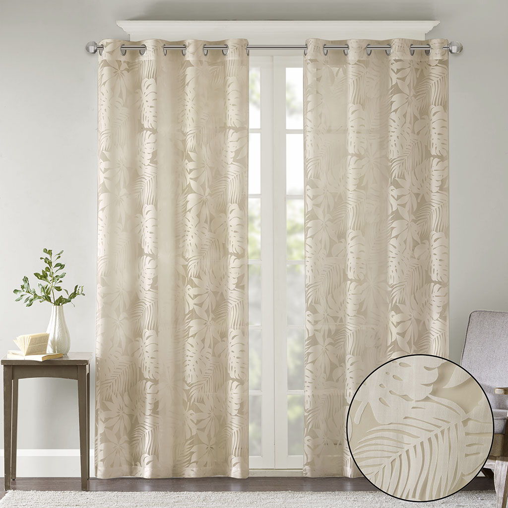 Leilani - 84" Palm Leaf Burnout Window Sheer - Natural