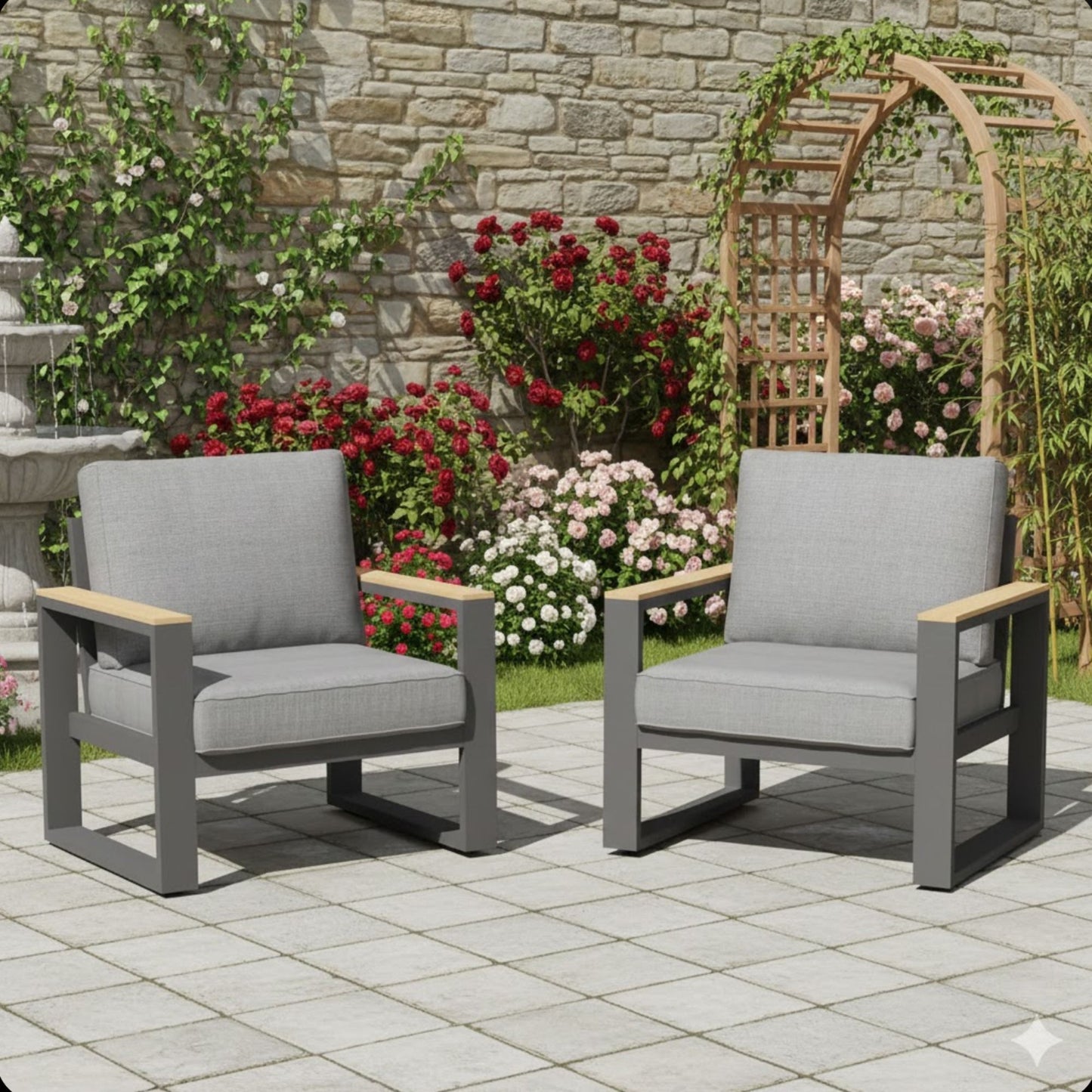 All-Weather Patio Armchairs With Thick Cushions (Set of 2)