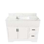 Bathroom Vanity Set, Fluted Cabinet With Soft Close Doors & Drawers, 3 Faucet Holes, Sink Included - White