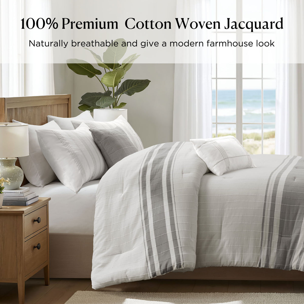 Morgan - Queen 6 Piece Oversized Comforter Set - White / Gray