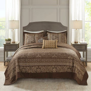 Bellagio - 5 Piece Reversible Bedspread Set - Brown / Gold