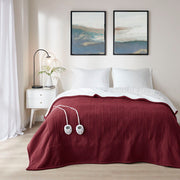 Fleece to Sherpa - Queen Heated Blanket - Burgundy