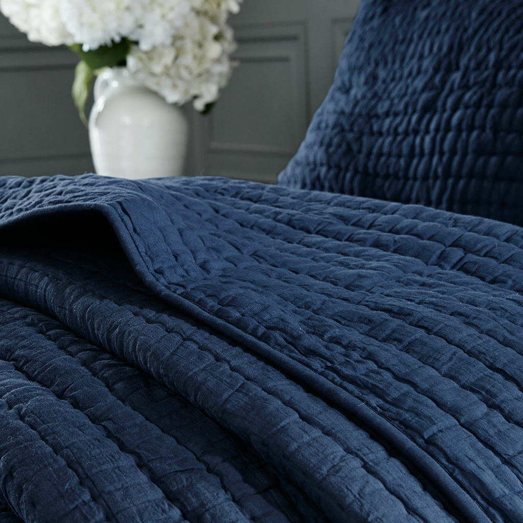Serene - Hand Quilted Coverlet Set - Blue