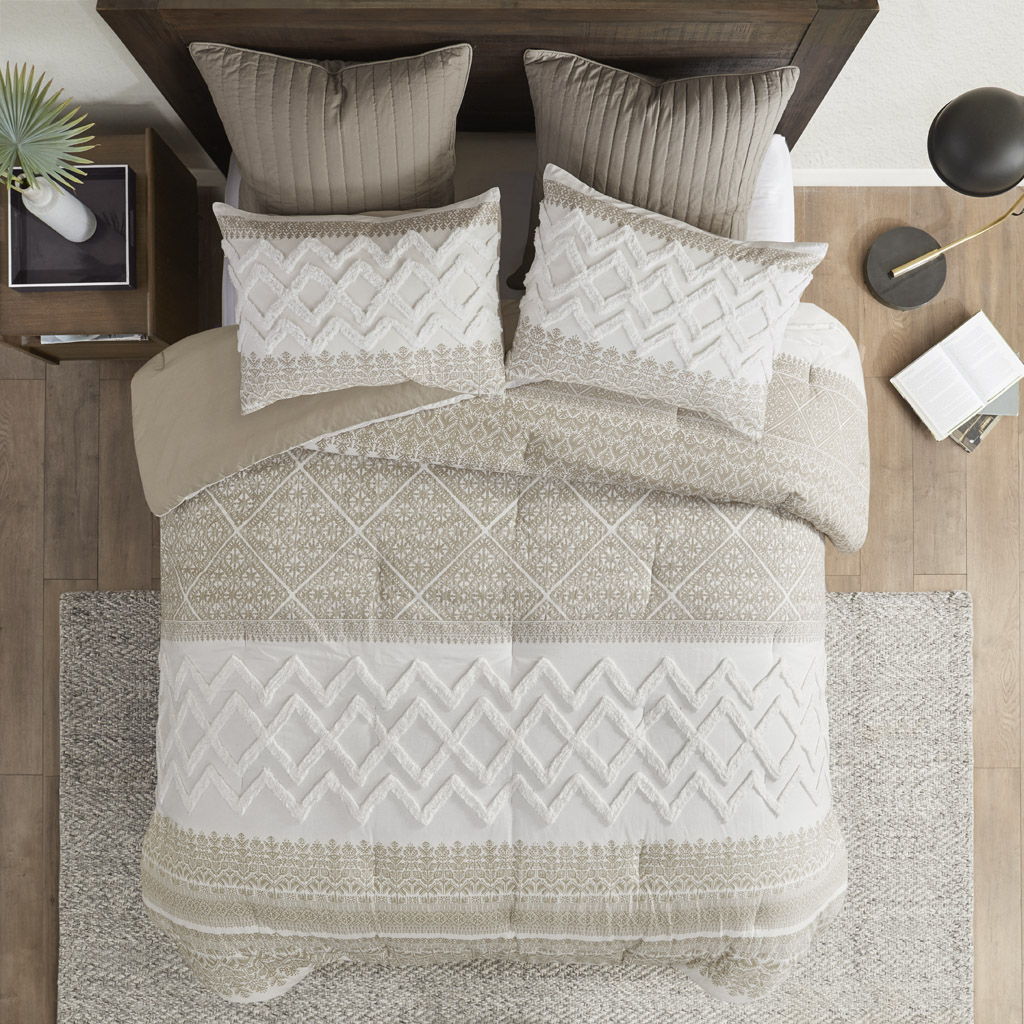 Mila - 3 Piece Comforter Set With Tufting - Taupe
