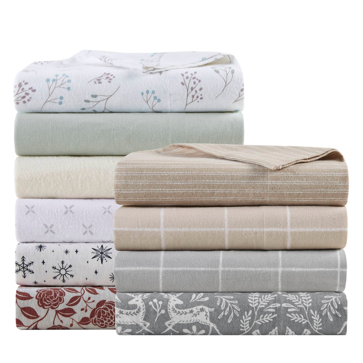 Cozy Cotton Flannel - California King Printed Sheet Set - Sage Winter Fauna